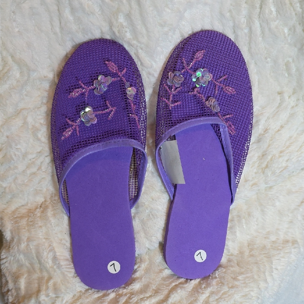 Purple Embellished Women's Slippers
